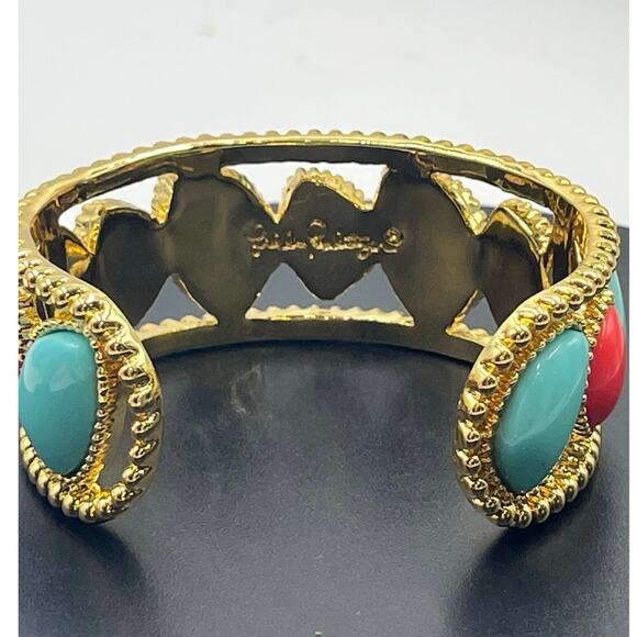 Lilly Pulitzer Faux Coral Turquoise Blue Resin Cab Gold Plated Cuff Bracelet - Picture 2 of 2